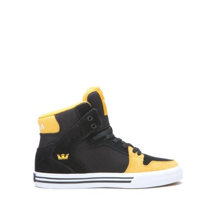 Supra Vaider Kids High Tops Shoes Black/Yellow UK 78OEW